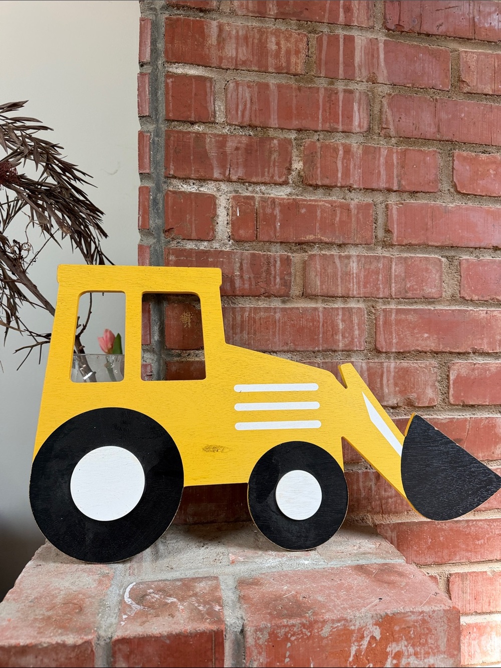Yellow Wooden Front Loader Wall Decor Kids Construction Play Room or Bedroom